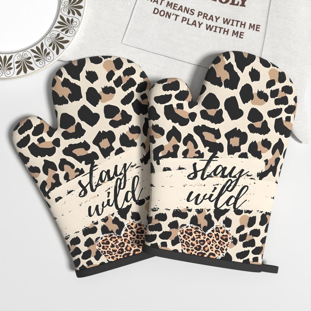2pcs 10.6*6.7in Leopard Mitts Heat Resistant Non Slip Suitable For Kitchen Decoration Cooking Grilling Baking Gatherings Birthday Celebrations Holiday Gifting Practical Versatile Xt