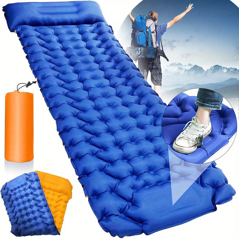 E-shop Selbst-aufblasbares Luftmatratzenbett mit integriertem Kissen, Camping-Schlafmatte, leicht aufblasbar und abblasbar für Wandern, Strand,