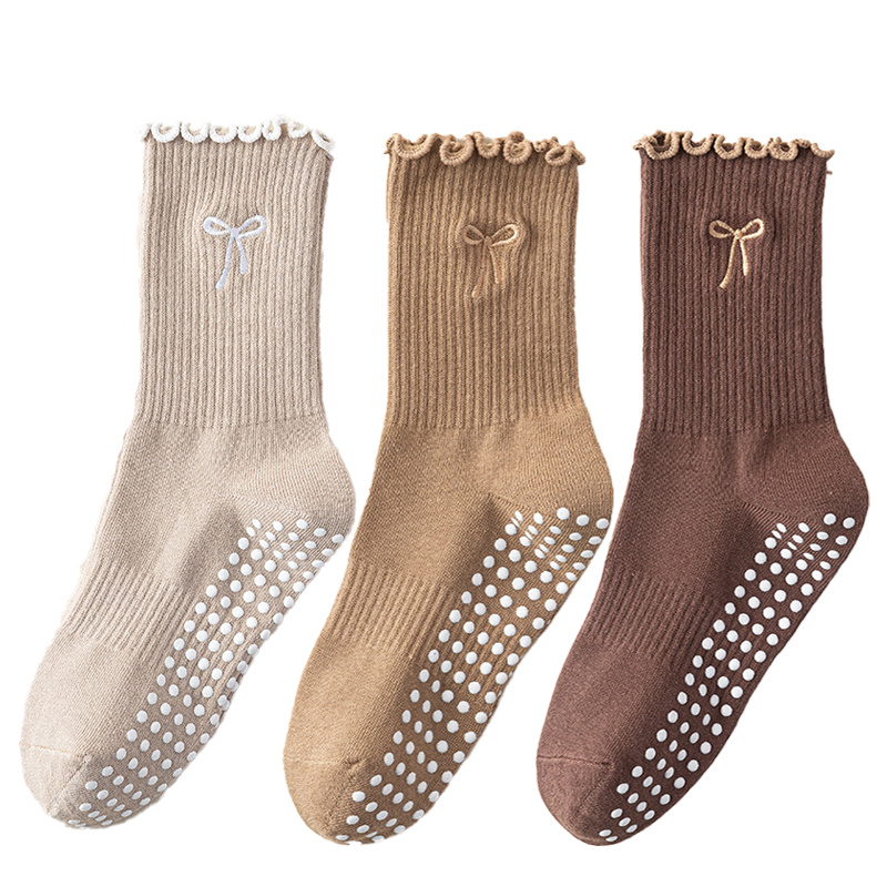 TEMU 3 Pairs Endiso Women' Anti-slip Pilates & Yoga Socks - Sole, Round Neck Barefoot Gym Socks Suitable For Ballet, Machine Washable, Sole For, -