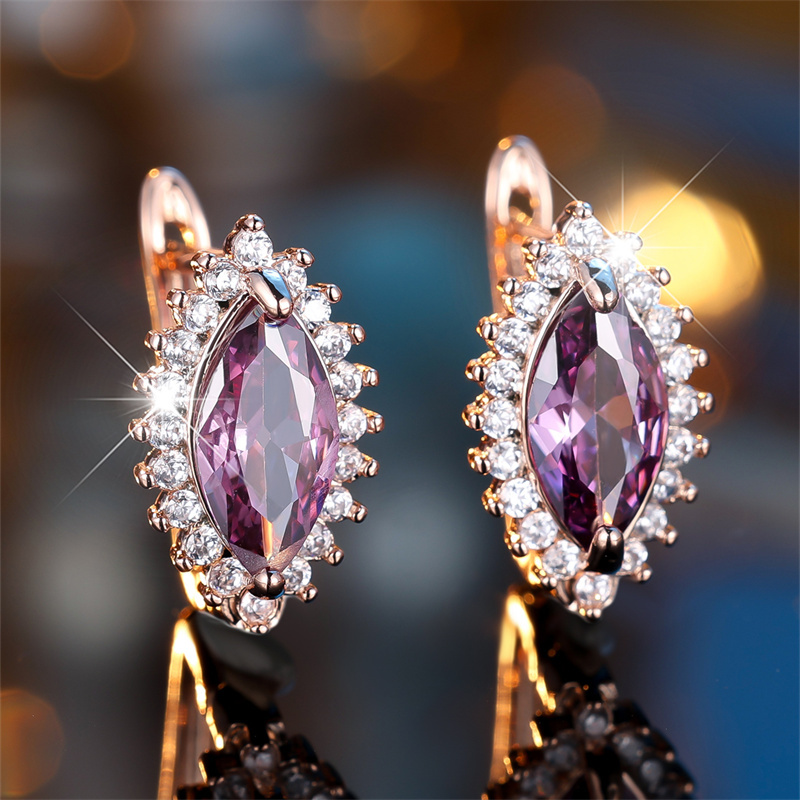 Bohemian Marquise-Cut Purple & Horse Eye Stud Earrings, Gift for Her