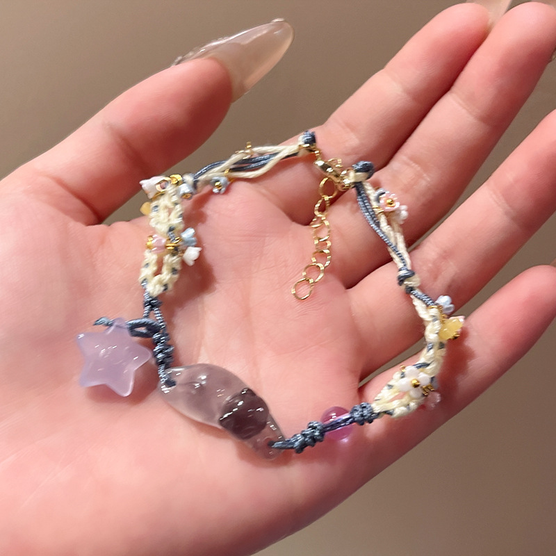 TEMU 1pc New Chinese Style Cute Kitten Star Woven Rope Bracelet, Niche Design All-match Hand Accessory, Bestie Student Daily Wear Jewelry, Gift For