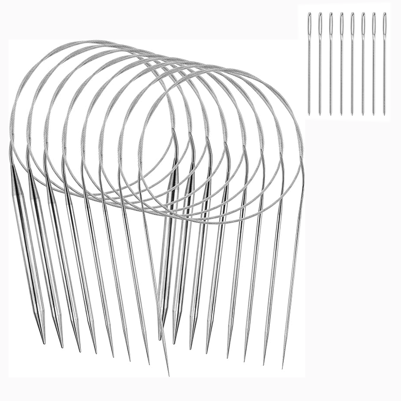 E-shop 8-teiliges Edelstahl-Rundstricknadel-Set in verschiedenen Größen, 2mm, 2,5mm, 3,5mm, 4mm, 4,5mm, 5,5mm, 6,5mm, 7mm, Länge 40cm-120cm, zum