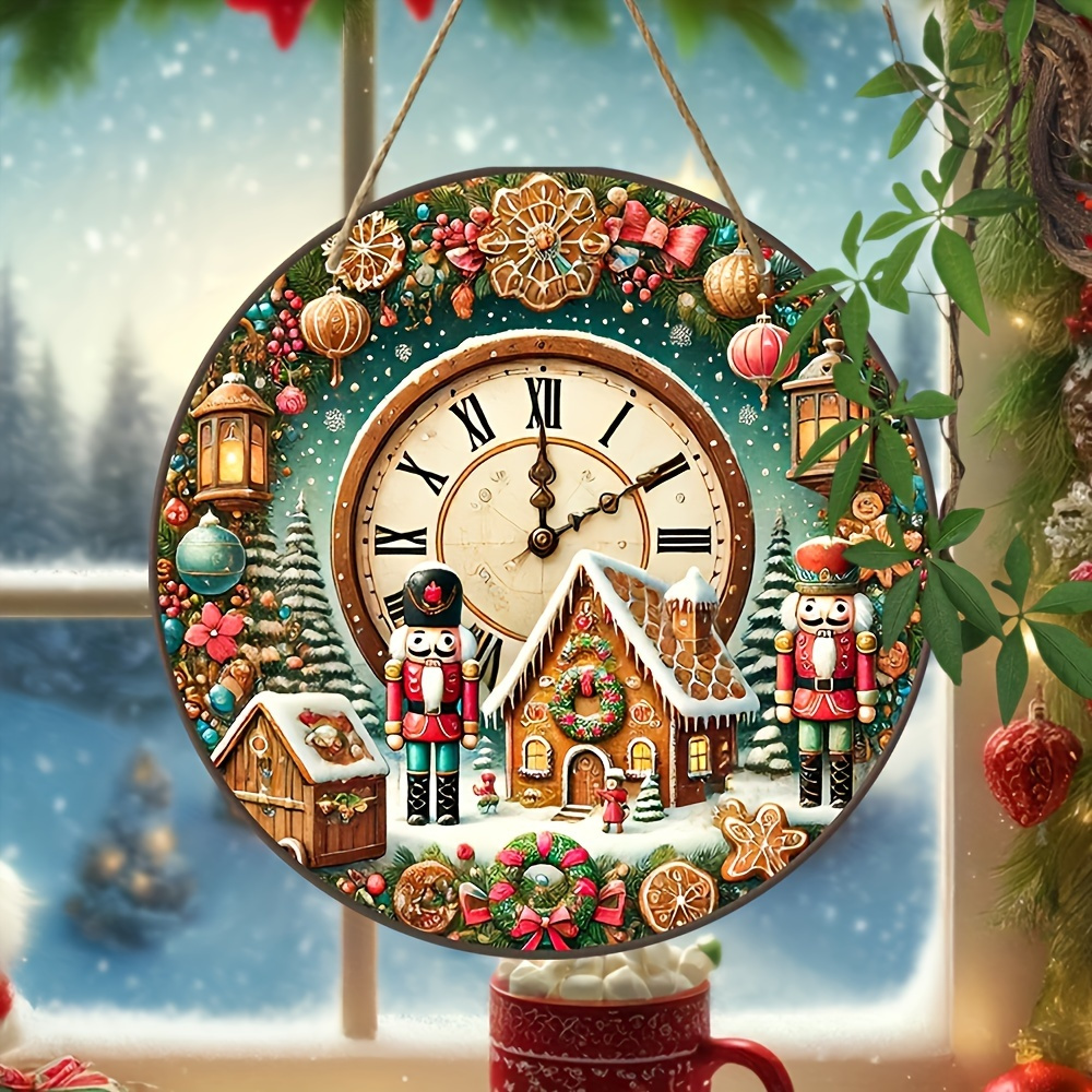 

1pc Christmas Wooden Wall Clock - 8 Inch Round Nutcracker Countdown Clock, Manufactured Wood, Multipurpose Wall Hanging Decor For Home, Garden, Doorway, Holiday Parties - English Language