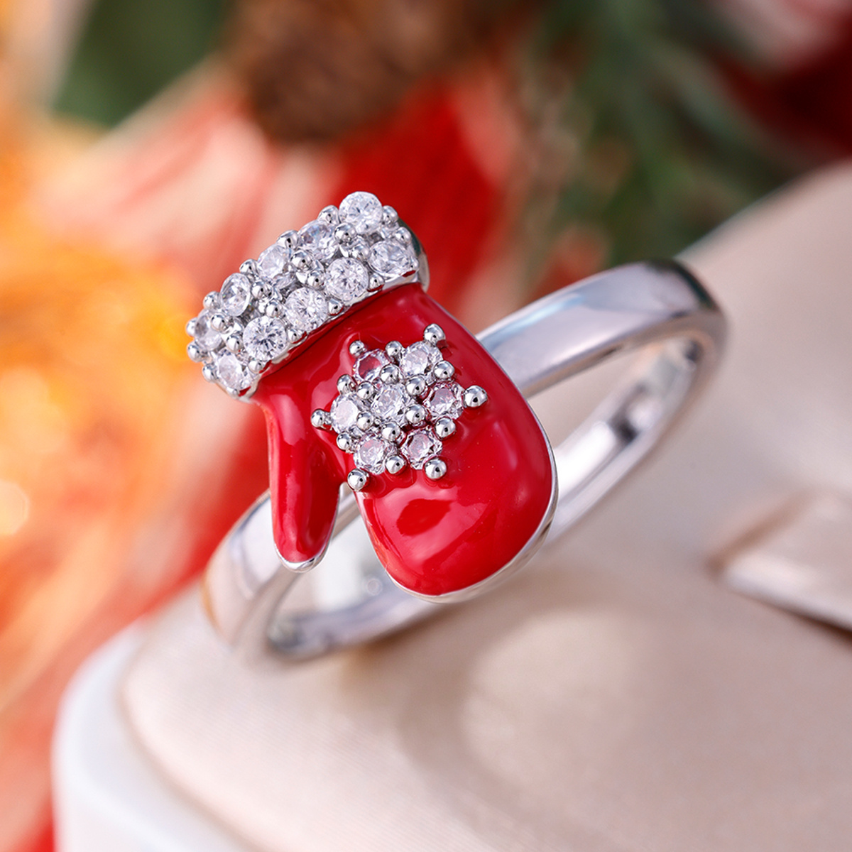 Snowflake Synthetic Zirconia Christmas Glove Open Ring