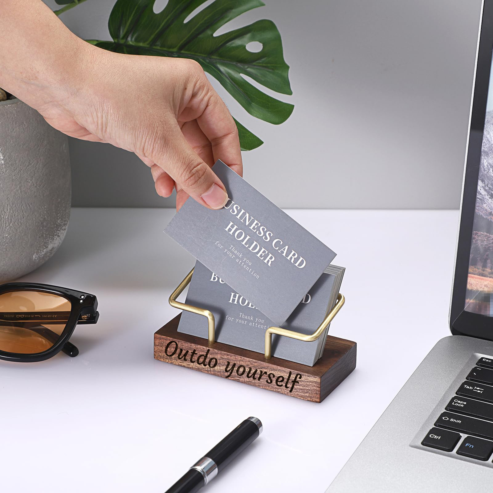 Personalized Wooden Business Card Holder - Custom Engraved Name & Company - Elegant Desktop Organizer with Golden Accents - Professional Gift for Executives, Weddings, Anniversaries, Christmas, Valentine'S Day - Durable Iron Material, Business Card Holder for Desk, Executive Gift Item, Sophisticated Design, Quality Craftsmanship, gift purchasing for boyfriend for christmas in and morocco., Desktop Organizer, Elegant Storage, Business Stationery, Professional Accessory, Customized