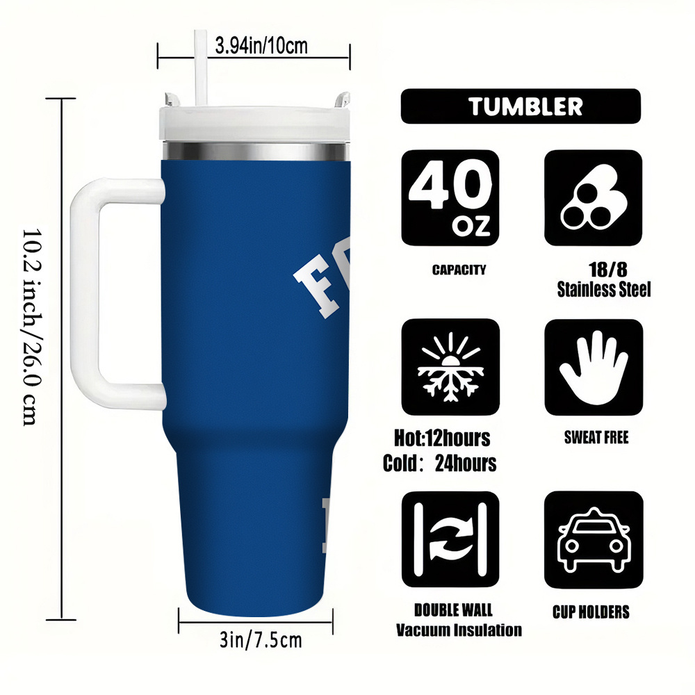 1pc 40oz buffalo football stainless steel tumbler with straw insulated water bottle for coffee milk beer more football   1960 design hand wash only 2