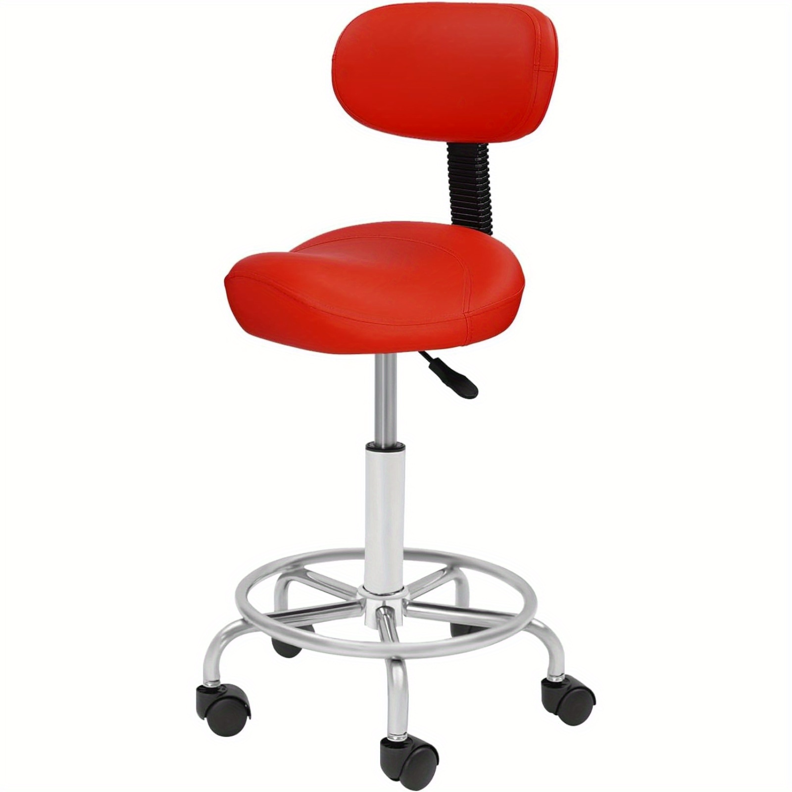 Image of Thermall Adjustable Height Swivel Stool With Backrest - 360° Rotation, Red Seat, , 150kg Load Capacity, Salons, Spas, And Home Offices, Spa Stool | Modern Swivel Stool | Durable Construction