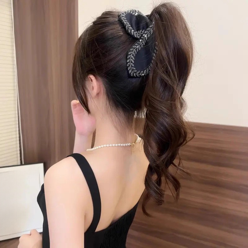 1pc Strong Hair Claw Clip - for Thick Hair Black Big Size - Non Slip Acrylic Clip Vintage - Sparkle Stones Wheat Hair Accessory