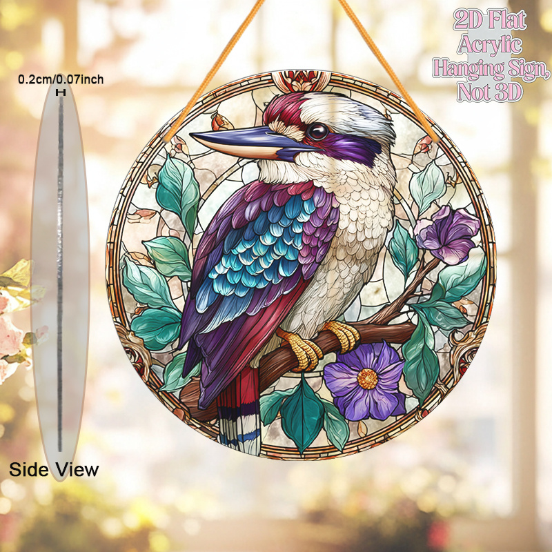 TEMU 2d Flat, Country Style Australian Theme Laughing Window Hanging Ornament - Round Acrylic Decorative Plate, Featuring And Green Leaves, - Hanging