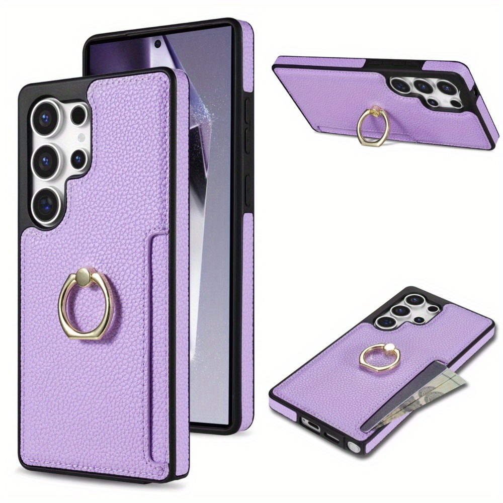 TEMU Phone Case - New Ring Holder Stand Compatible With S23/24/25, Stylish Solid Color Case For S5 Ultra With Card Slot, Full Protective Anti-drop