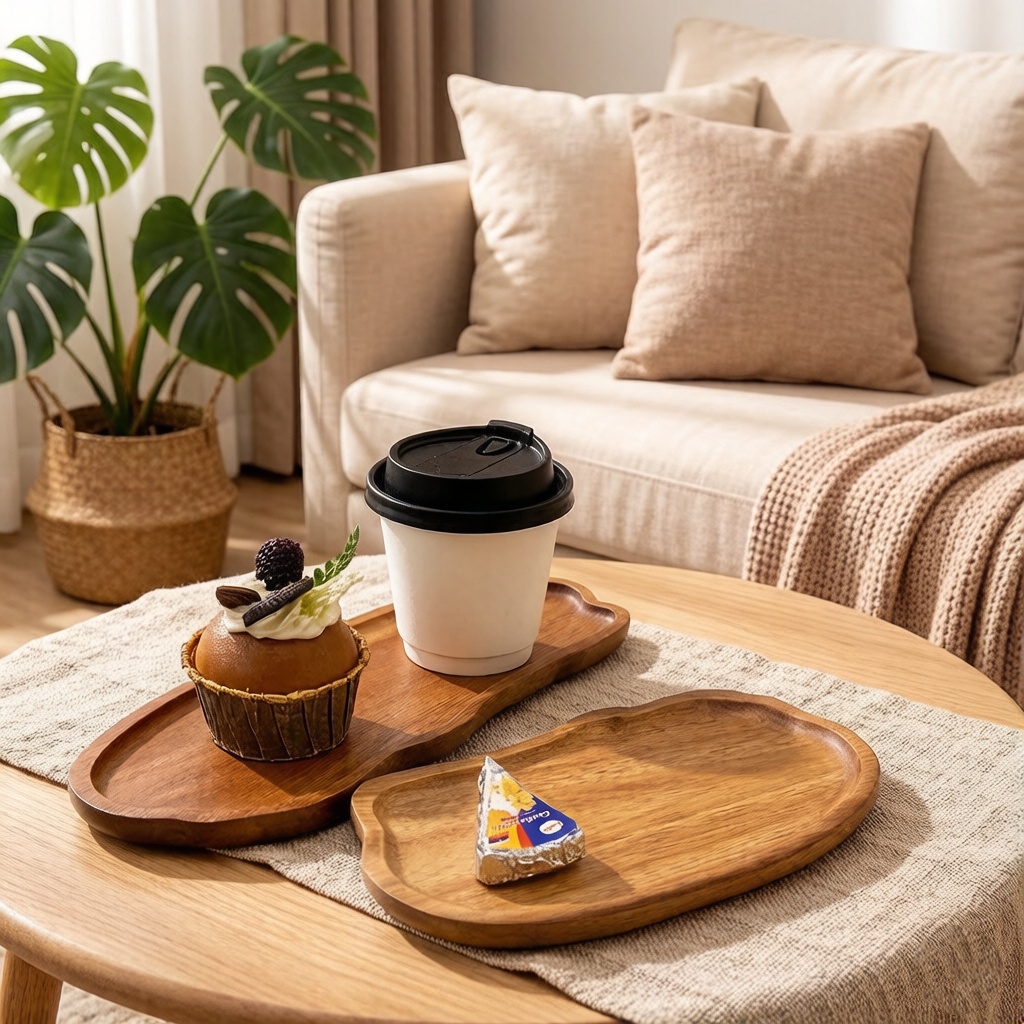 TEMU 2pcs, Japanese Cloud-shaped Wooden Trays - Multifunctional Wooden Platters For Home Decor, Kitchen And Dining - Ideal For Breakfast, Bread,