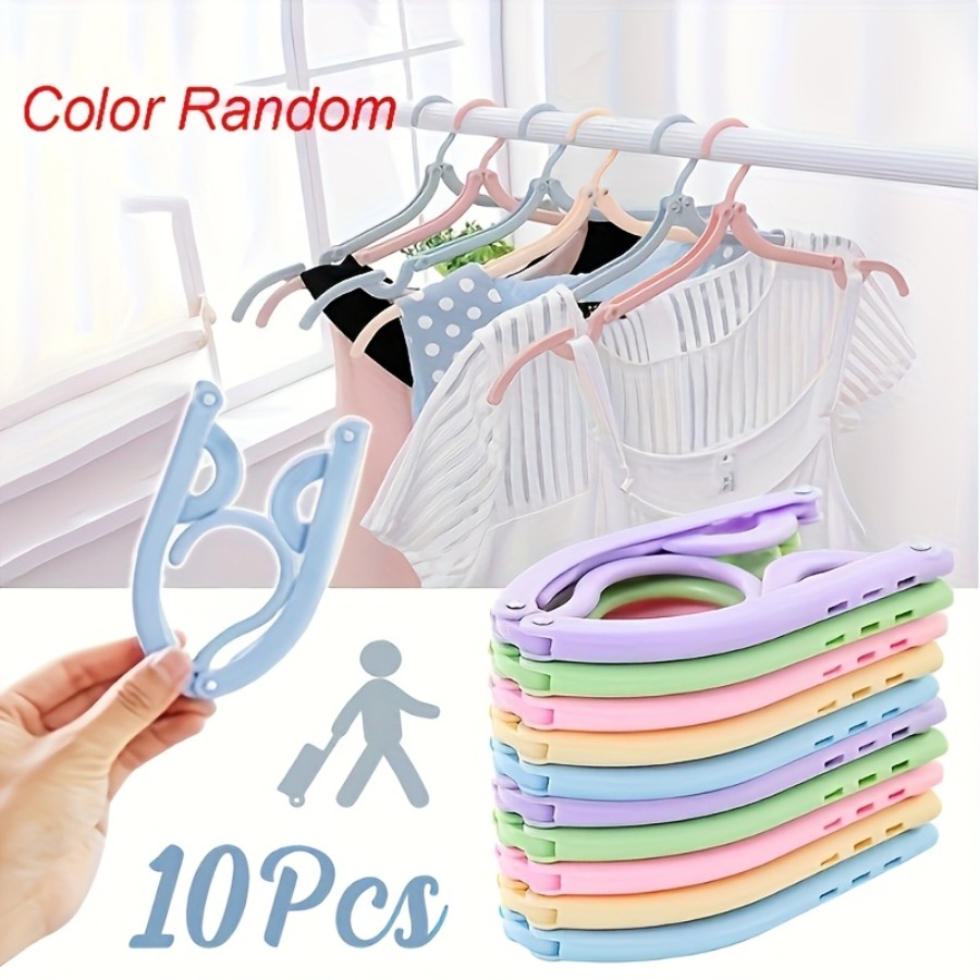 10pcs Random Color Portable Folding Hangers With Non-slip Grip - Durable Plastic, Suitable For Travel And Home Use