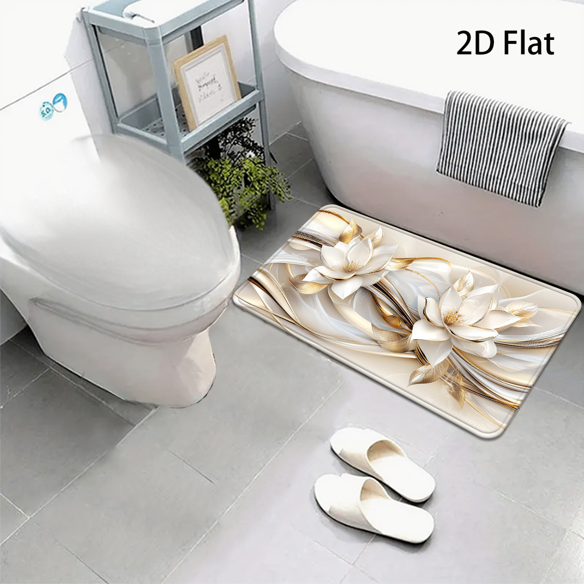 TEMU 2d Flat, 2d Flat, 2d Flat Printing Lotus Flower Bathroom Mat Luxurious Style Bath Mat Suitable For Entrance Bathroom Outdoor Kitchen Indoor