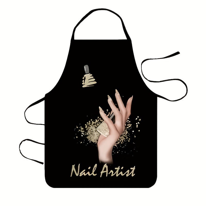 TEMU 1pc Nail Art Pattern Apron, Made Of Durable Polyester Material, Suitable For Salons And Home Use