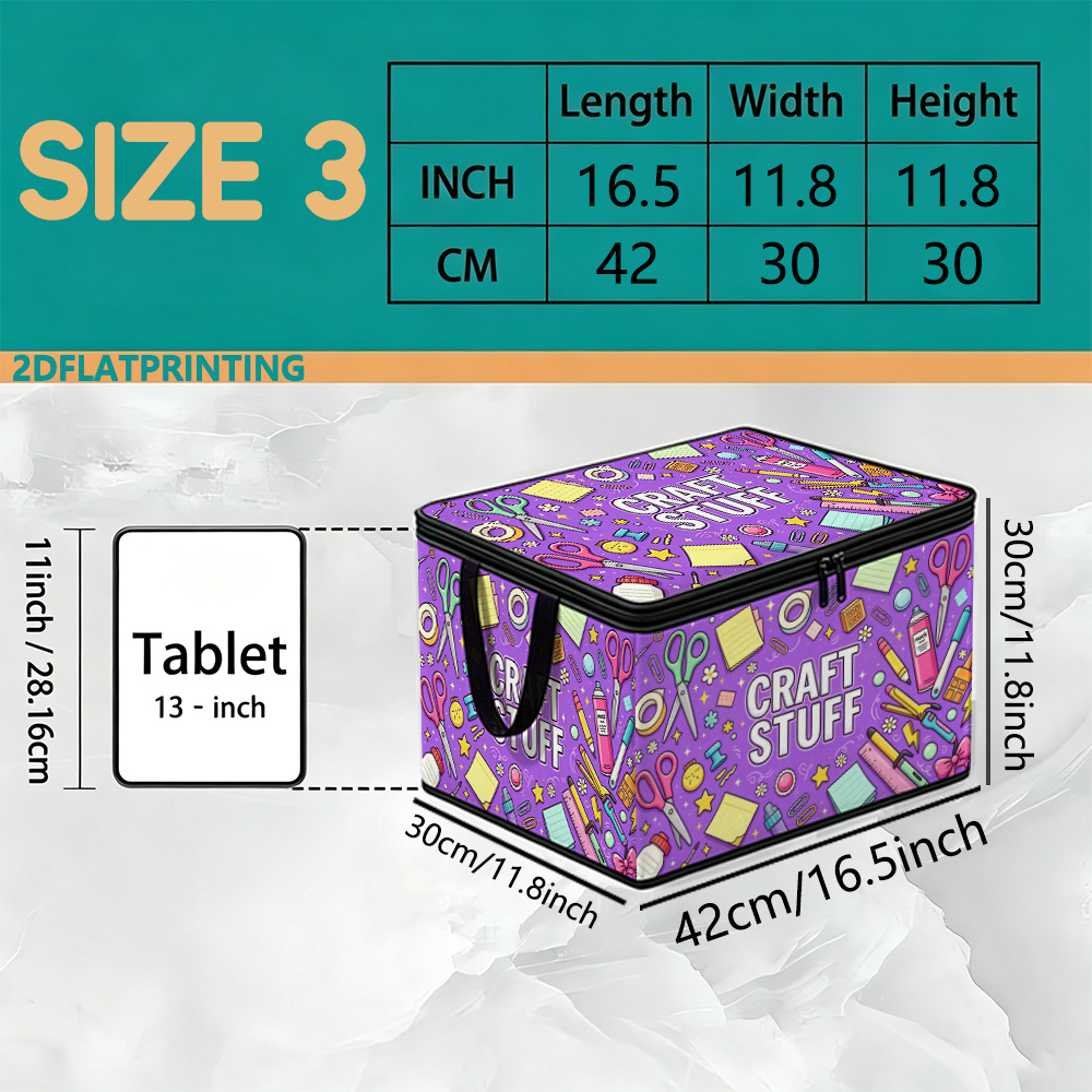 TEMU Cartoon Handmade Stationery Fun Doodle Printed Storage Box, Soft Fabric Large Capacity Foldable Clothing Organizer, Zipper Handbag