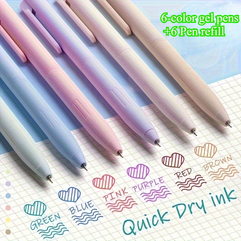 Random 12pcs, 6-6 Gel-filled Refills, Quick-drying Ink, 0.5mm Fine Tip Retractable Gel Pen, Nimble Round Smooth Writing, Medium Tip Abs Material - School And Office Supplies