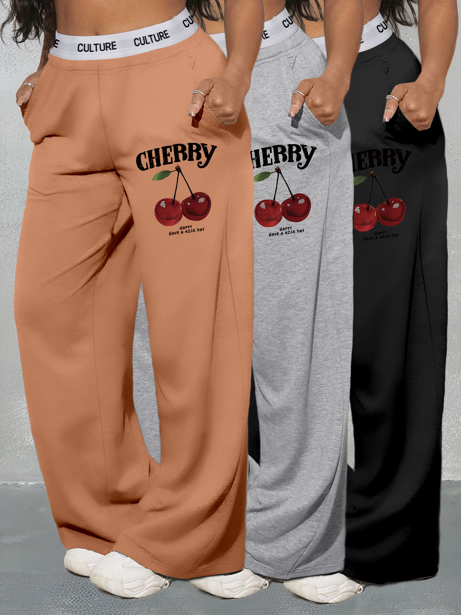 women's cherry letter print high waist joggers casual loose Temu