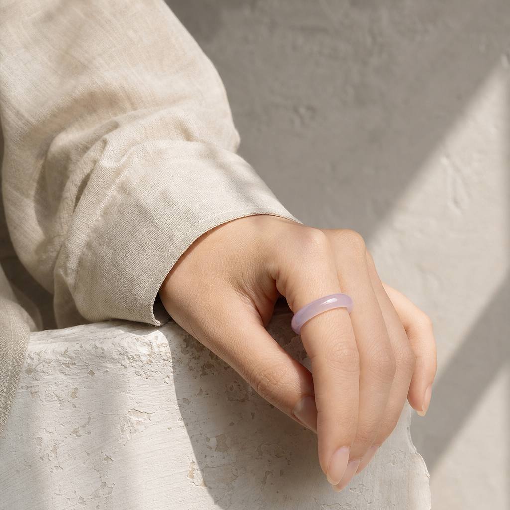 Women's Minimalist Translucent Lotus Pink Band Ring, Stackable