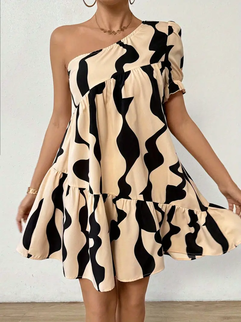 Women'S Stylish Geometric Print A-Line Dress with Asymmetrical Neckline & Irregular Cut - Beige & Black * Travel, Vacations, and Daily Wear, Vacation Dress | Asymmetrical Neckline Dress | Polyester ... Women'S Stylish Geometric Print A-Line Dress with Asymmetrical Neckline & Irregular Cut - Beige & Black * Travel, Vacations, and Daily Wear, Vacation Dress | Asymmetrical Neckline Dress | Polyester ...