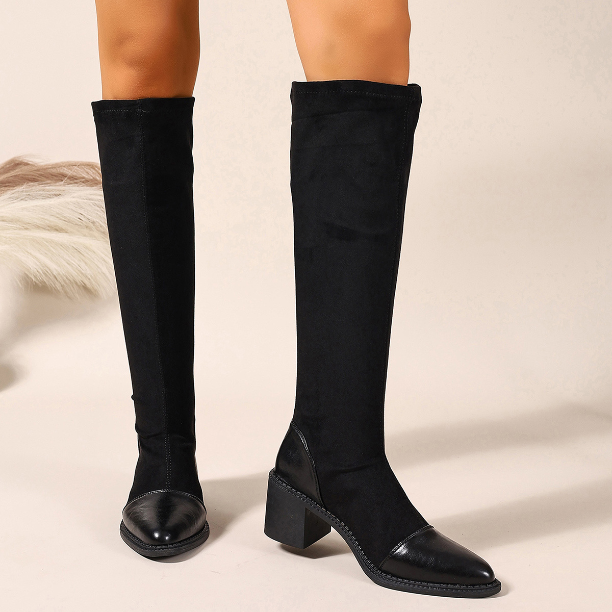 Botas de mujer negras ajustadas la nueva temporada otoño/invierno con  gruesa, punta redonda y punta para