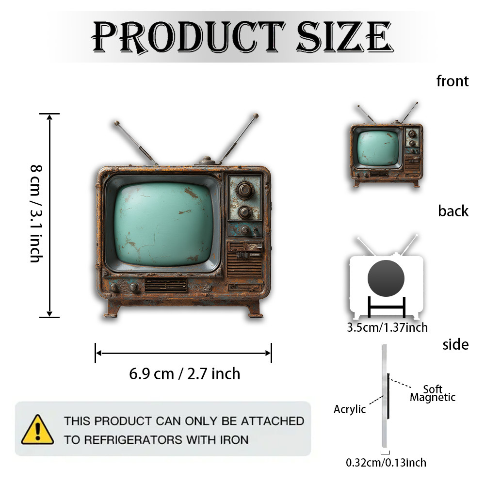 TEMU 1pc Magnet Suitable For Nostalgia Lovers, Retro Cracked Screen & Weathered Frame With , Acrylic Soft Magnet Compatible For Fridge Decor, Tv
