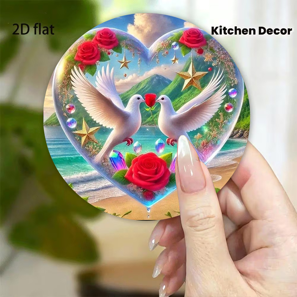 TEMU 1pc, 2d Flat Printing 3.15 Inch Heart-shaped Acrylic Fridge Magnet Romantic Red Starry Decoration Home Kitchen Decor Gift Durable