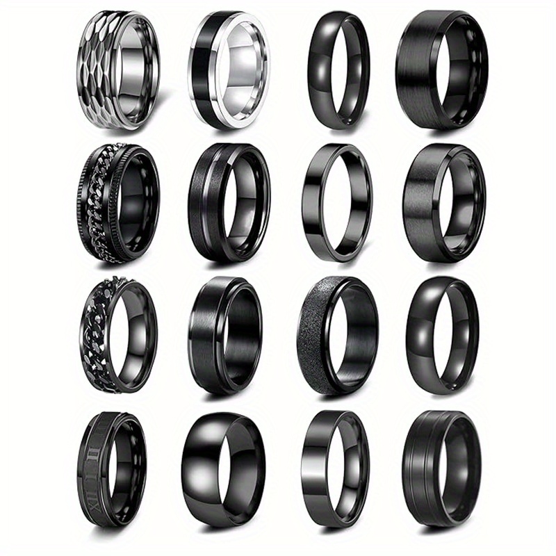 16pcs fashionable and   steel ring set rotatable suitable for men and women suitable for daily matching and festivals Product details 1