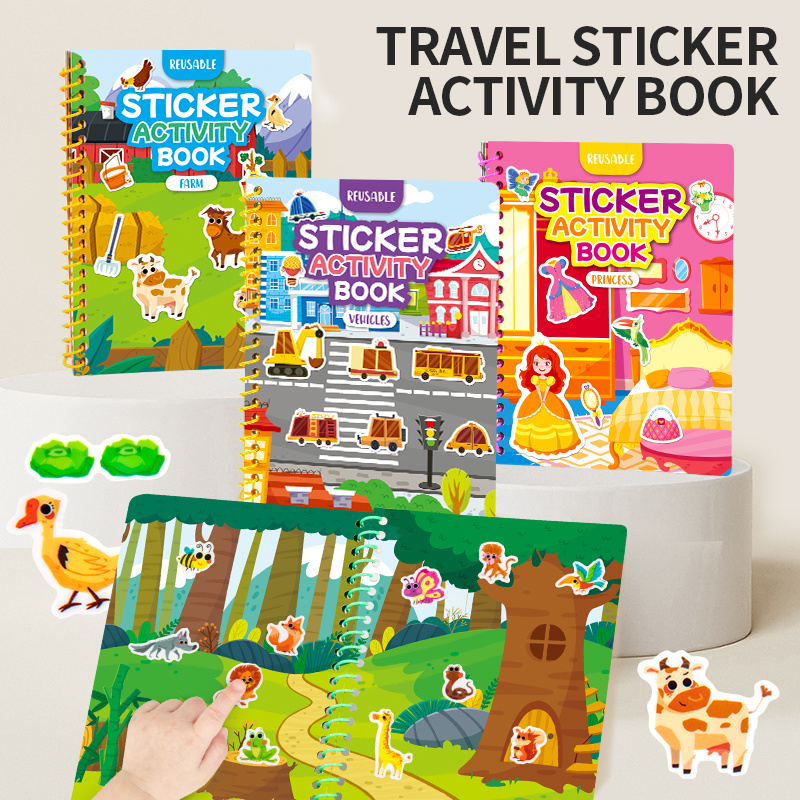 reusable sticker book for kids multi scene and multi theme   portable quiet busy activity toys creative cartoon patterns on plastic   fun gifts for   games vivid illustrations