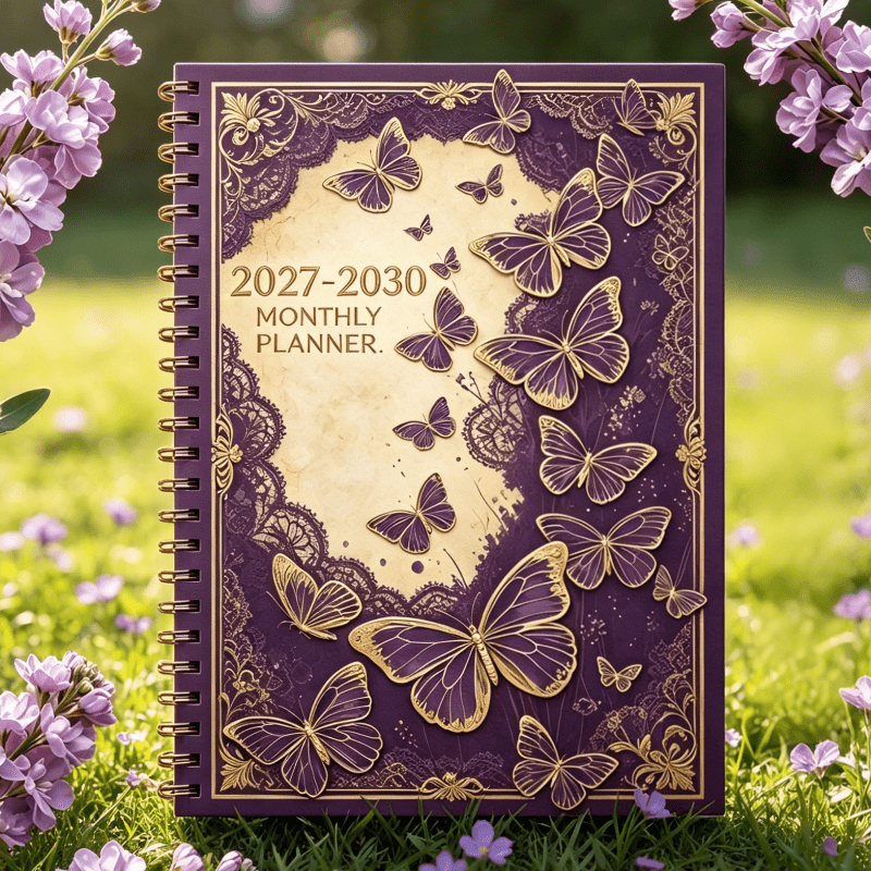 TEMU Purple Background Hot 2027-2030 Monthly Planner Coil Journal High Aesthetic Schedule Hand Diary Notebook