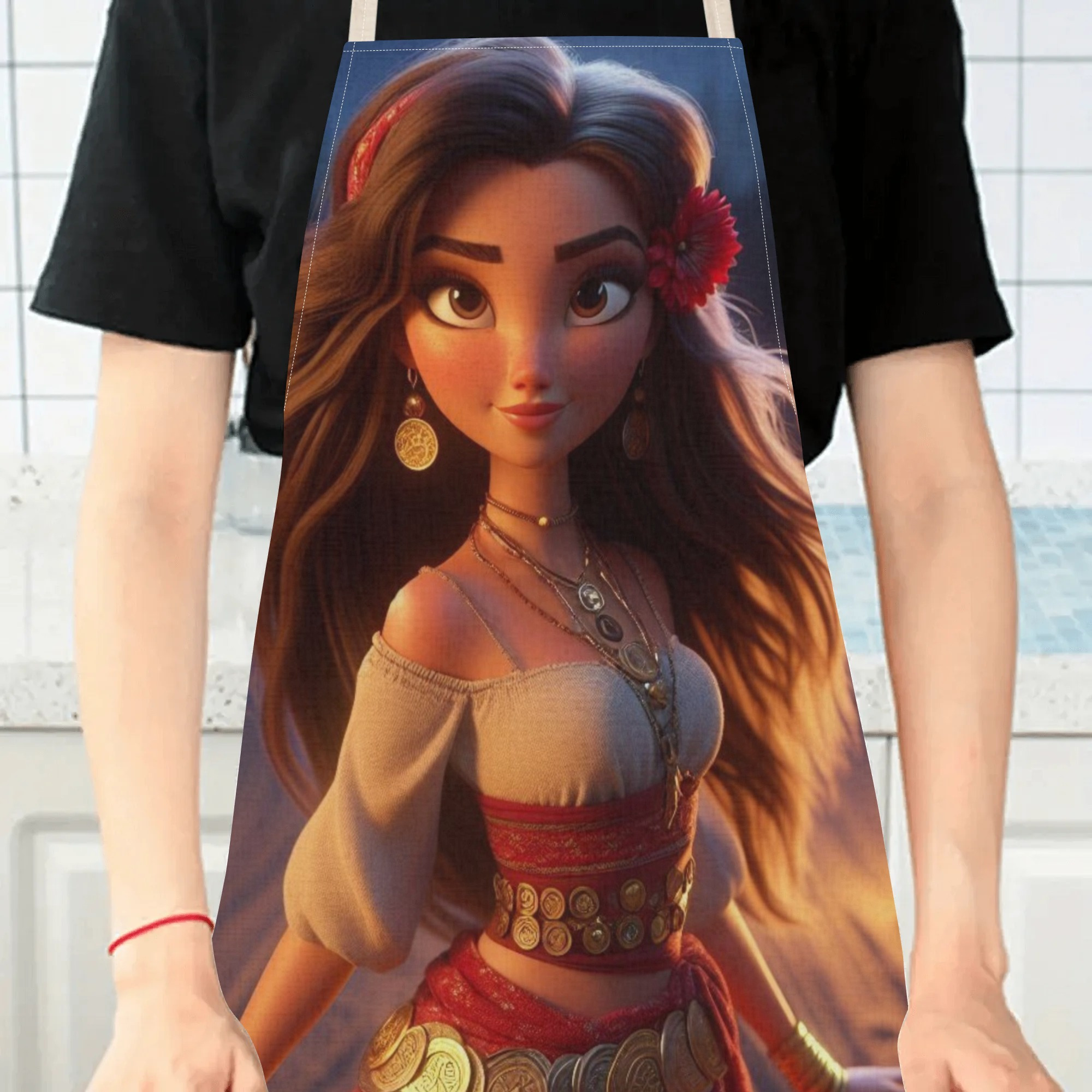 disney   cartoon waterproof apron - vibrant,   polyester with floral pattern | ideal for hotels, supermarkets, restaurants, fruit shops, milk tea stands & home use details 3