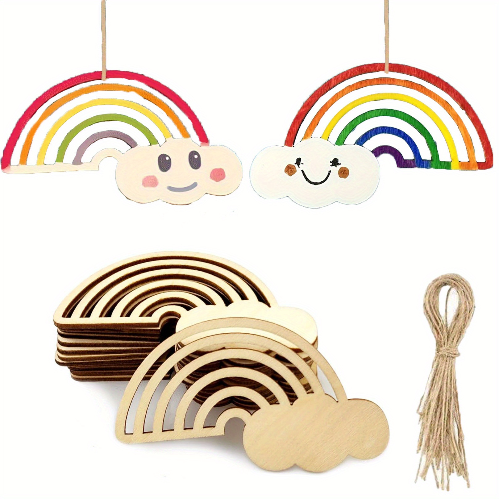 

20pcs Wooden Rainbow Hanging Ornaments For Crafts, Art Projects & Diy Decor - New Year, Valentine's Day, Thanksgiving & Home Parties