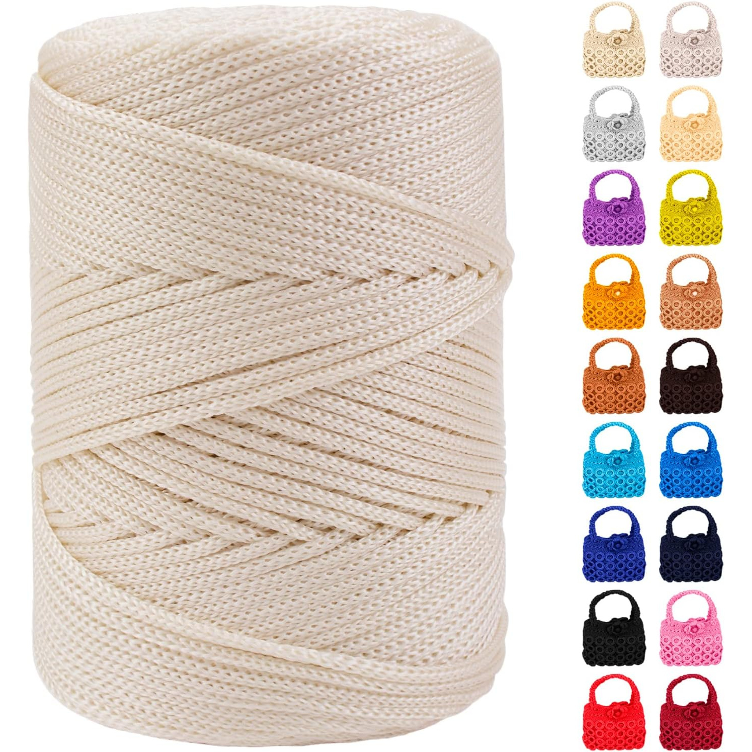 

Polyester Macrame Cord 3mm X 218.7yards - Braided Silk Cord For Crocheting, Diy Crafts, Bags, Wall Hangings & Rugs - Includes Handmade Bag