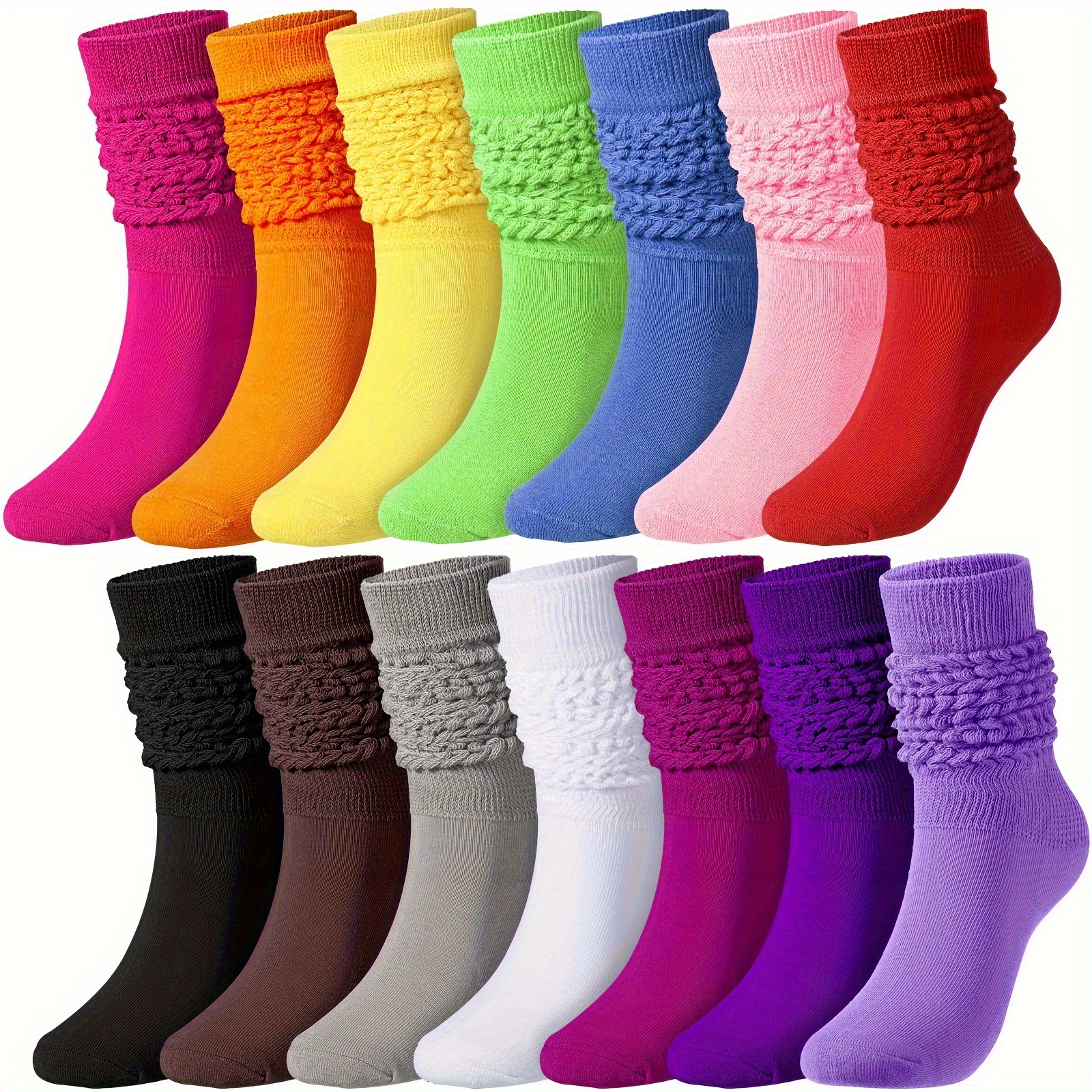 TEMU 14 Pairs Of Socks, Women's Socks, Colors, Fashionable, Elastic And Comfortable Polyester Fabric, Machine Washable, Very Suitable For Autumn And Winter - Women's Calf Socks
