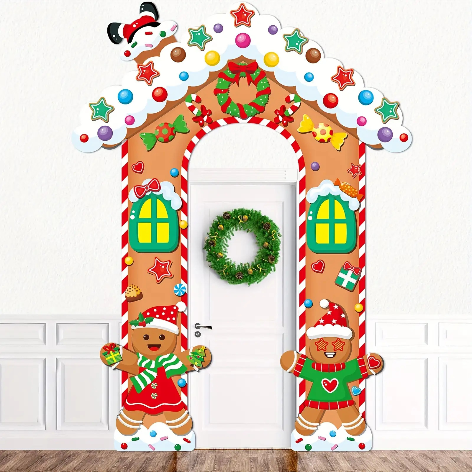 TEMU 2d Door Banner 3pcs, Christmas Party Decoration Gingerbread House Gingerbread Man Candy Pattern Door Banner, Gingerbread Man Photo Props, Large