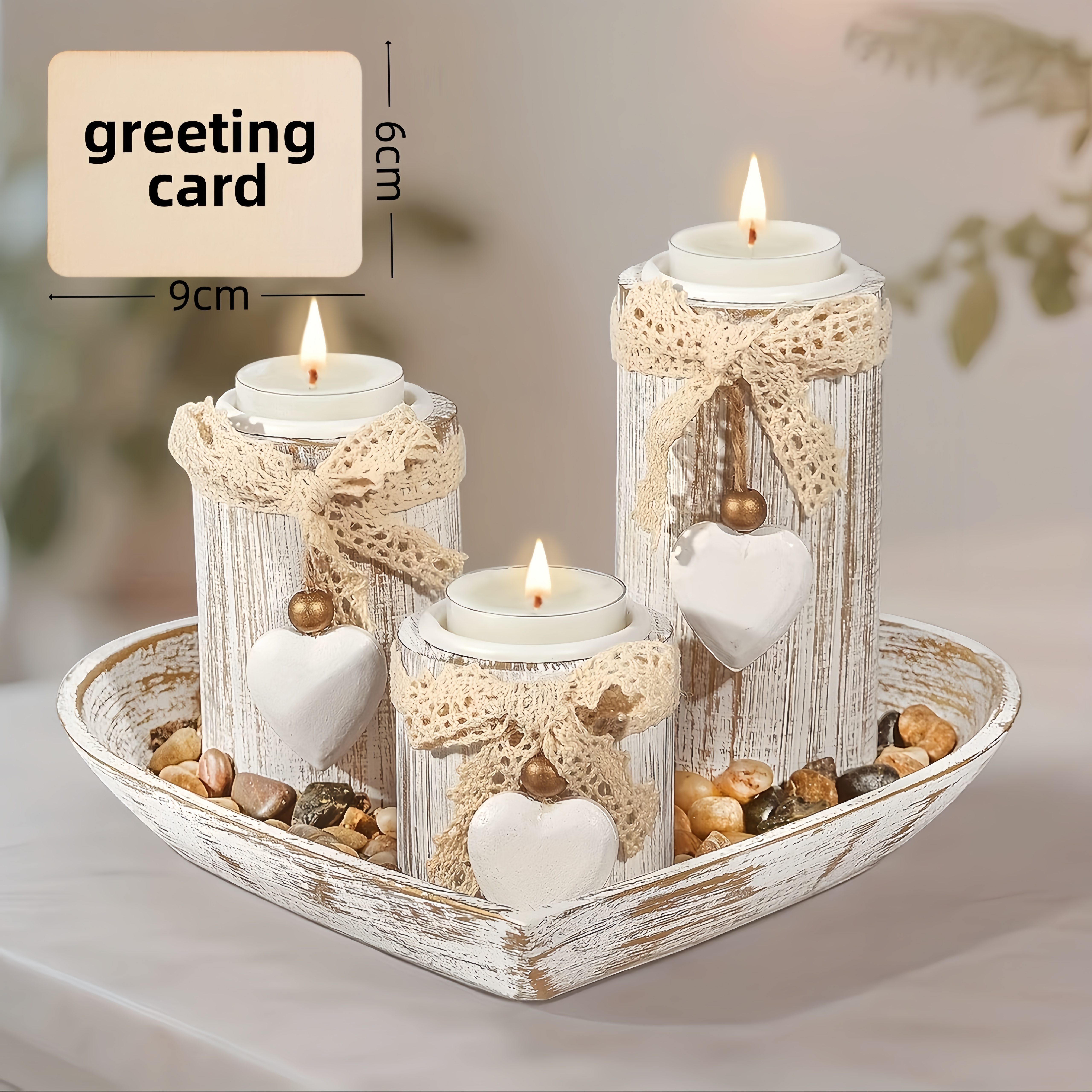 TEMU Ensemble de 5 bougeoirs en bois pour bougies teallight, comprenant (1 plateau, 3 bougies et 1 carte) avec options de plateau à base ronde et