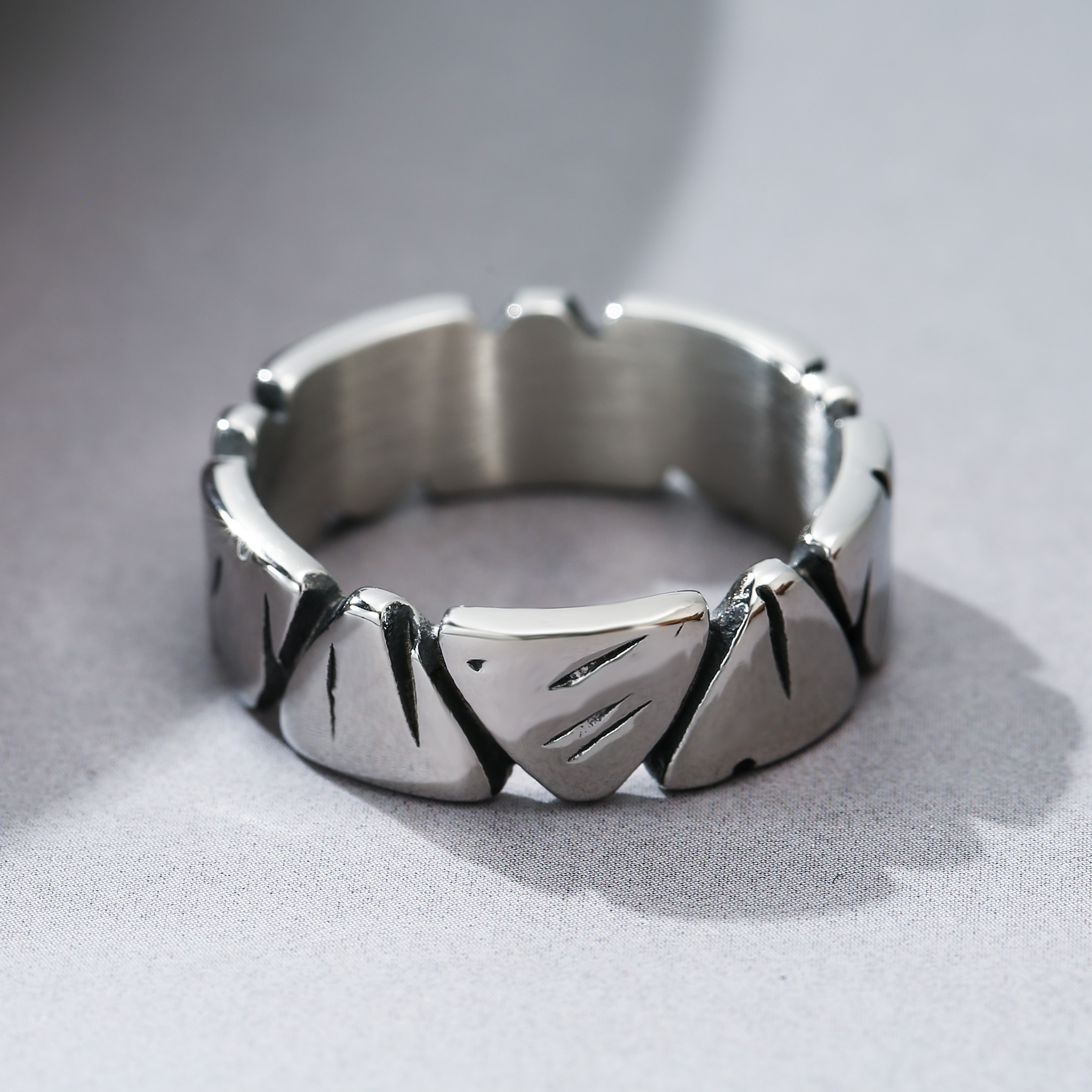 Polished 304l 304l Stainless Pattern Band Ring, Unisex Minimalist , Daily Accessory, Without Battery