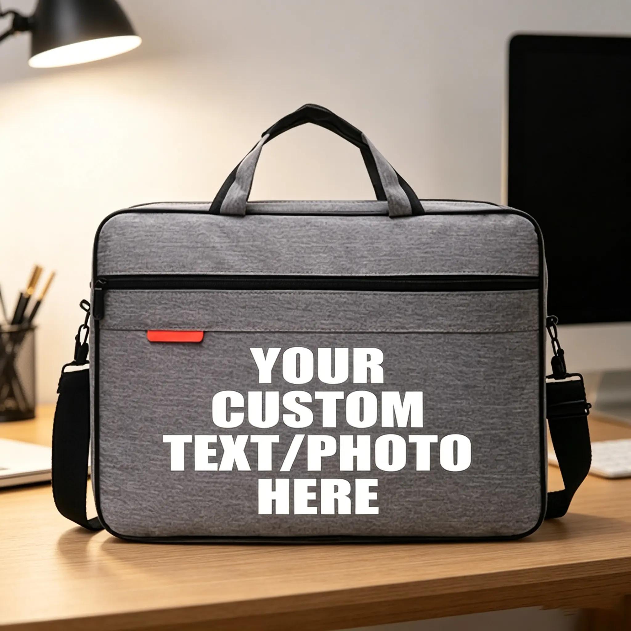 TEMU 1pc, Black/gray, Custom Photo/text/logo Printed Computer Bag/briefcase, With Detachable Crossbody Strap And Top Handle For Dual Ways To Carry,