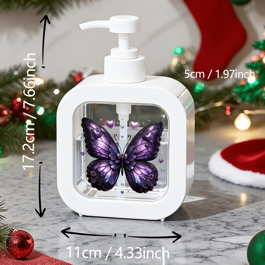 TEMU A Bathroom Dispenser With A Hand Pump - Featuring A That In Purple Light, With Heart Patterns On Its Wings, Fluttering In A World