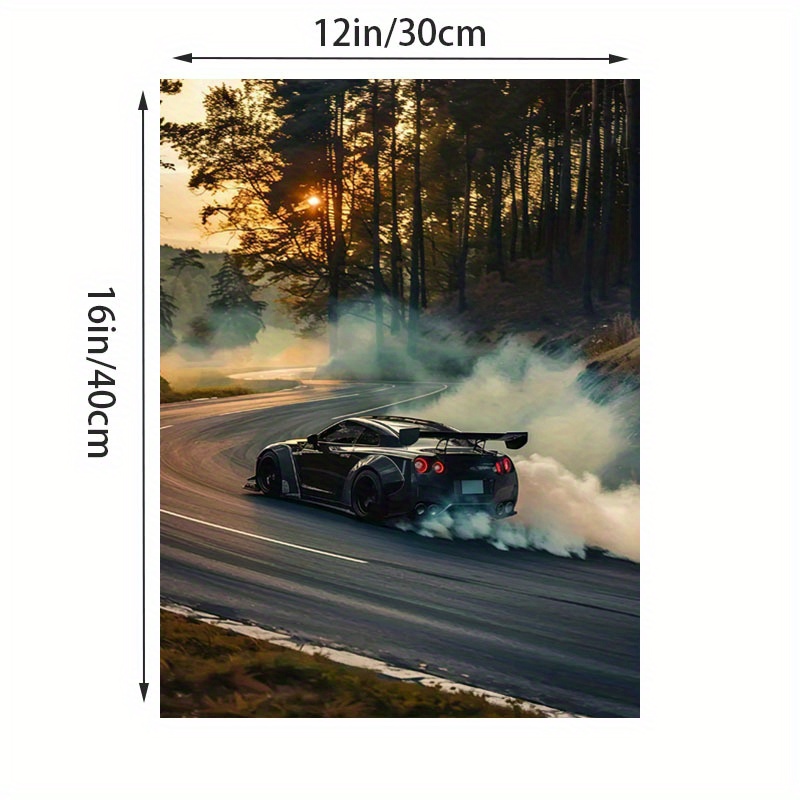 E-shop Ungerahmte Leinwand-Wandkunst - Sportwagen-Sonnenuntergang auf Kurvenreicher Straße, Moderne Zeitgenössische Farben Vertikales Poster 12x16
