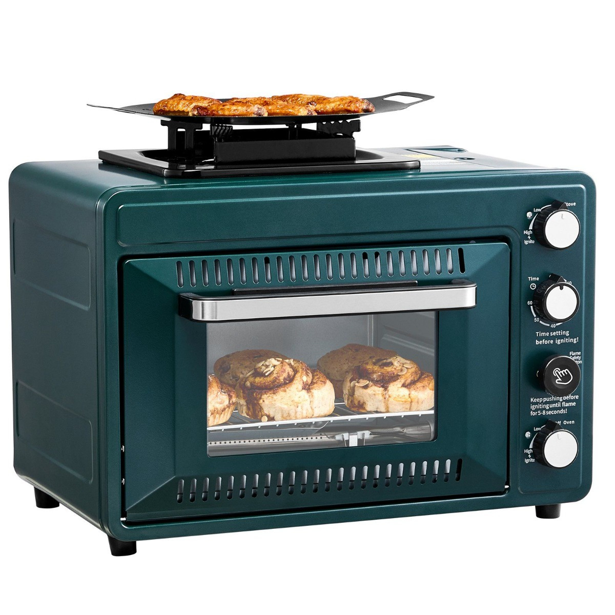 WHS Outdoor Oven 2-in-1 Portable Gas Camping Stove Combo with Adjustable Fire, High-Quality Electric Oven for Outdoor Cooking, Camping, BBQ, Grilling - No Electricity Needed, Camping Stove Portable, Bbq Accessory, Dualfunction Appliance, Durable Construction, Multifunctional Appliance, Outdoor Enthusiasts