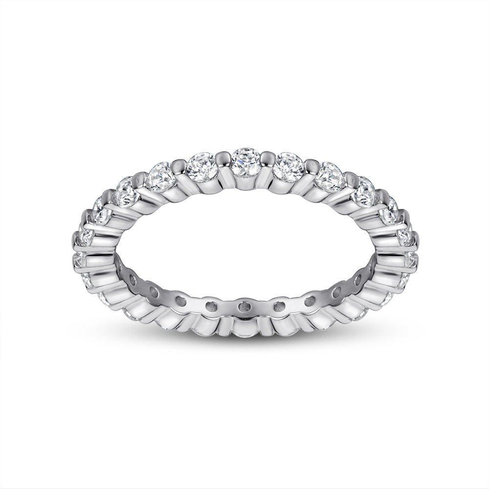 Women's 925 Silver Moissanite Beaded Trim Eternity Ring