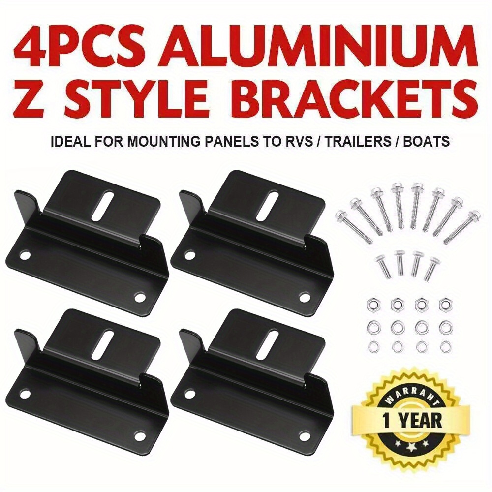 TEMU 4pcs Solar Panel Z-shape Brackets Aluminum Mounting Set For Roof Black