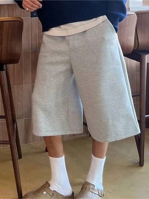 pantalones cortos para hombre, pantalones cortos casuales de color para a día, pantalones cortos de pierna ancha holgados, diseño de un solo bolsillo, estilo moderno y