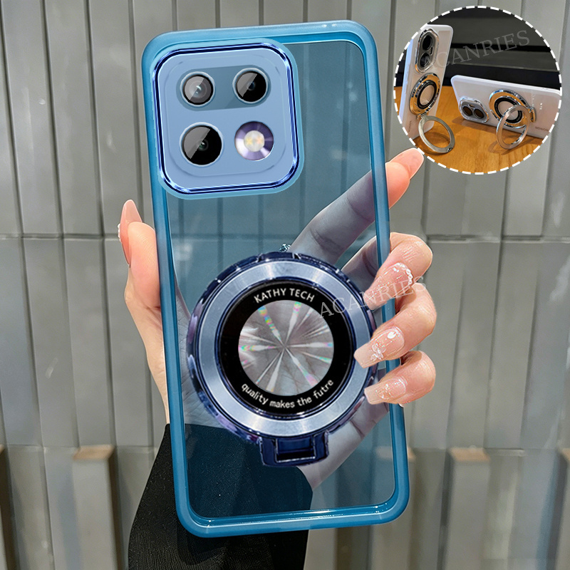 TEMU Phone Case - Cd Texture Magnetic Phone Holder Clear Case For Oppo Realme 16 Pro/ 16 Pro Plus Transparent Soft Tpu Stand Back Cover With Camera