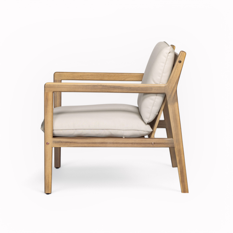 Set of 2 Acacia Wood Armchairs | Light Teak Patio Club Chairs with Painted Frame, PVC Material