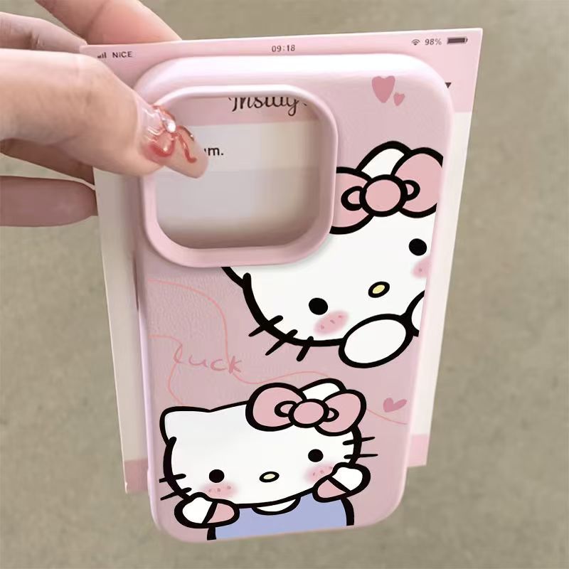 Image of Phone Case: New Material Pattern Texture 2 Probes Hello Kitty Cartoon Phone Case Suitable For Iphone 18 17 16/15/14/13/12/11 18 Pro Xs Xr Xs Max Phone Case