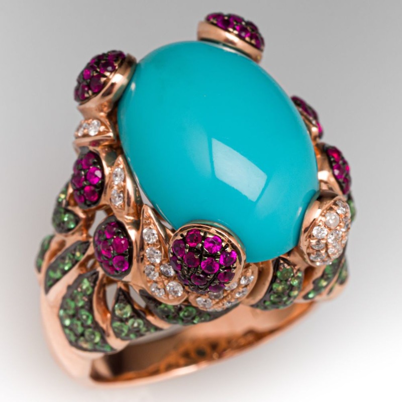Ladies' Luxury Oval Synthetic Turquoise Ring, Vintage Style