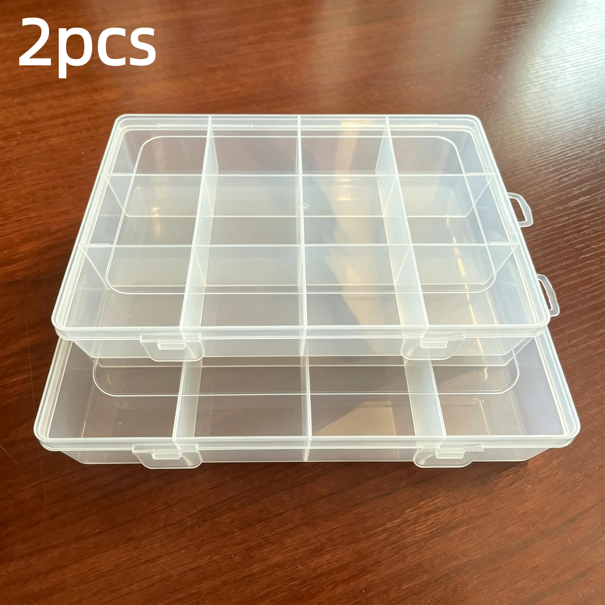 TEMU Lot de 2 grandes boîtes de rangement, 2 boîtes au total, 24 compartiments, transparente, séparateurs fixes, boîte de rangement à bijoux