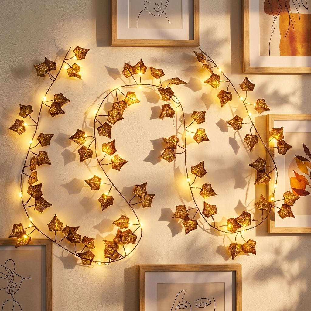 TEMU 1 SET Guirlande Lumineuse Décorative en Rotin Couleur Automne, Guirlande Lumineuse d'Intérieur, 220CM Rotin Artificielle avec 30LED Chaudes et