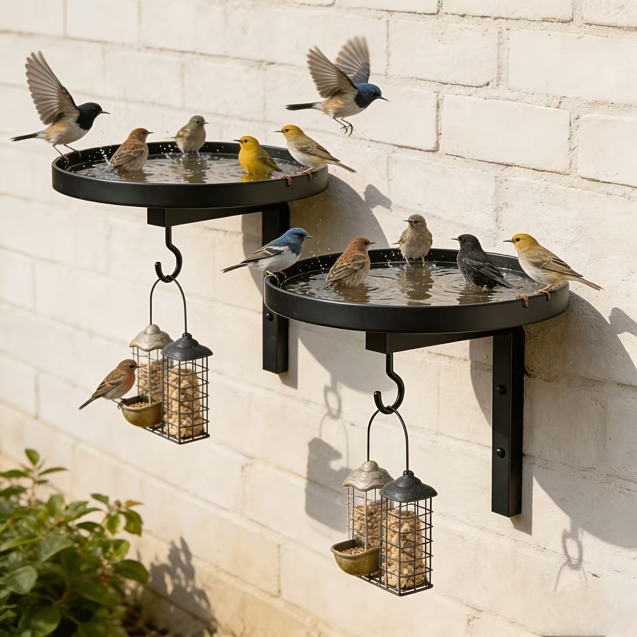 Image of 2pcs Wall Mounted Metal Bird Bath With Feeder Hook Durable Metal Bird Bath Bowl For Outdoor, Bird Bath For Garden, Patio And Fence, Perfect For